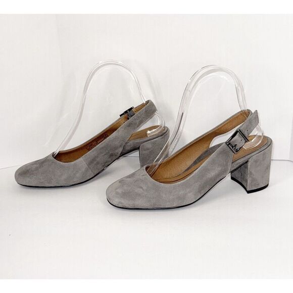 Vionic Nareen Low Block Heel Suede Leather Slingback Gray Closed Toe Office Sz 6 - Picture 4 of 15